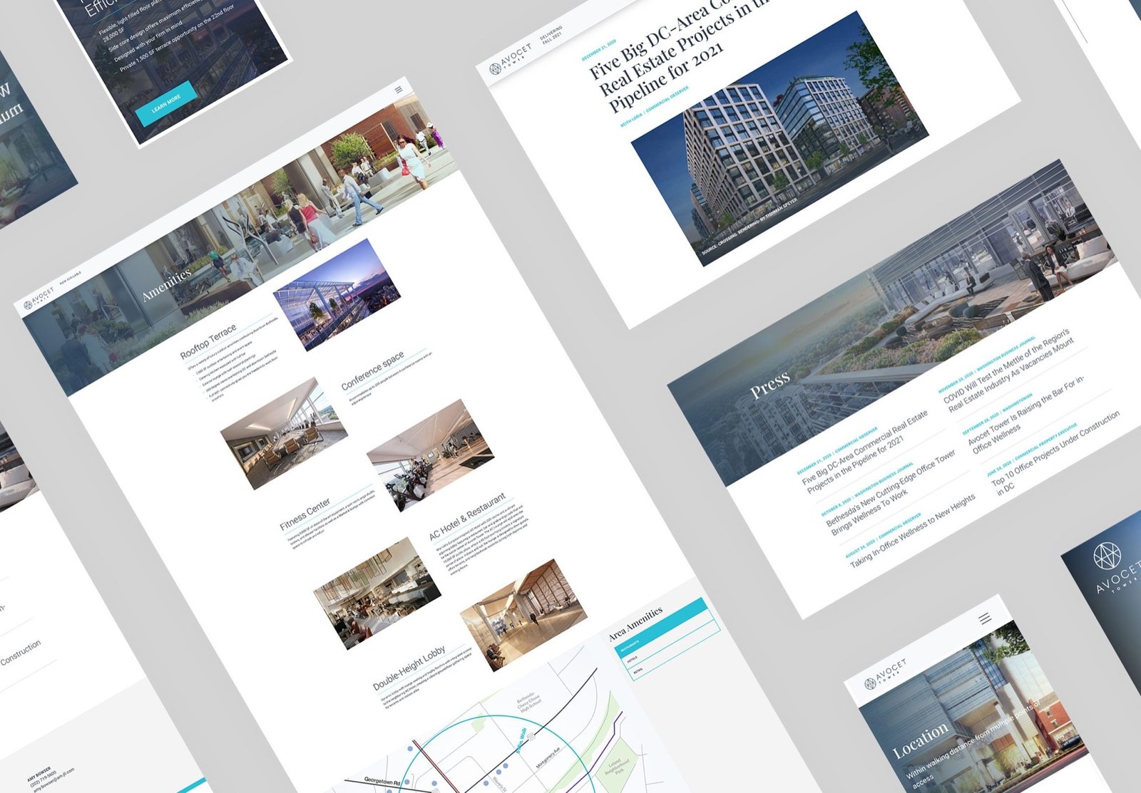 Avocet Tower website design across multiple screens