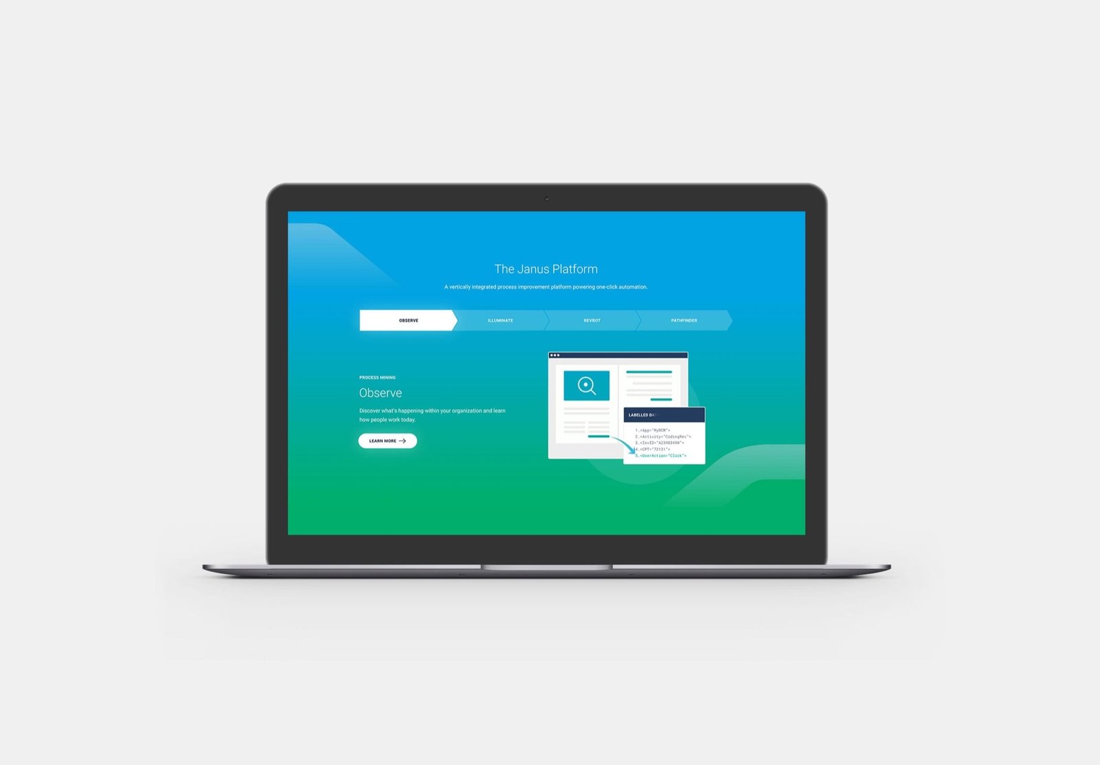 Janus Health homepage shown on a laptop