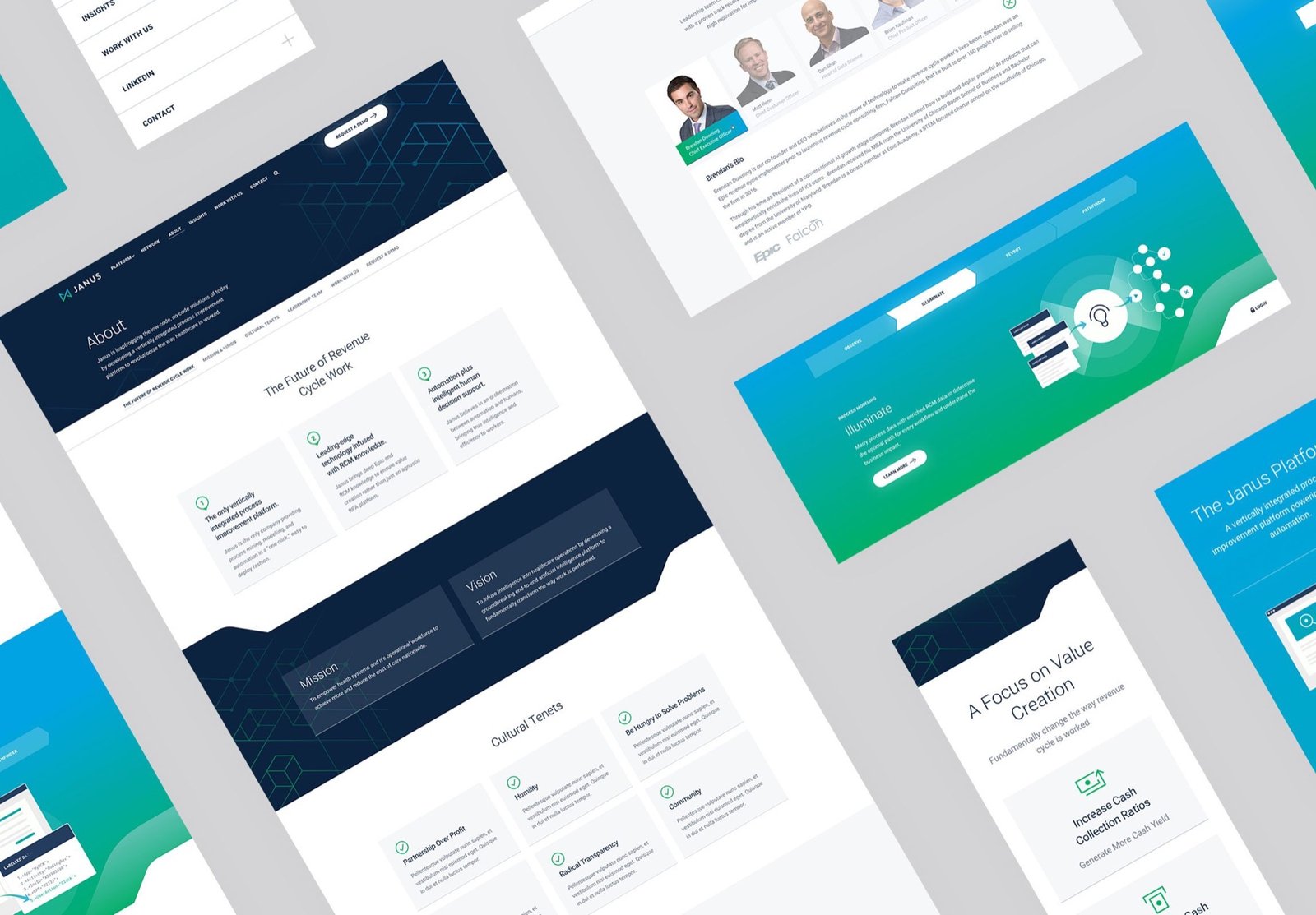 Janus Health website design across multiple screens
