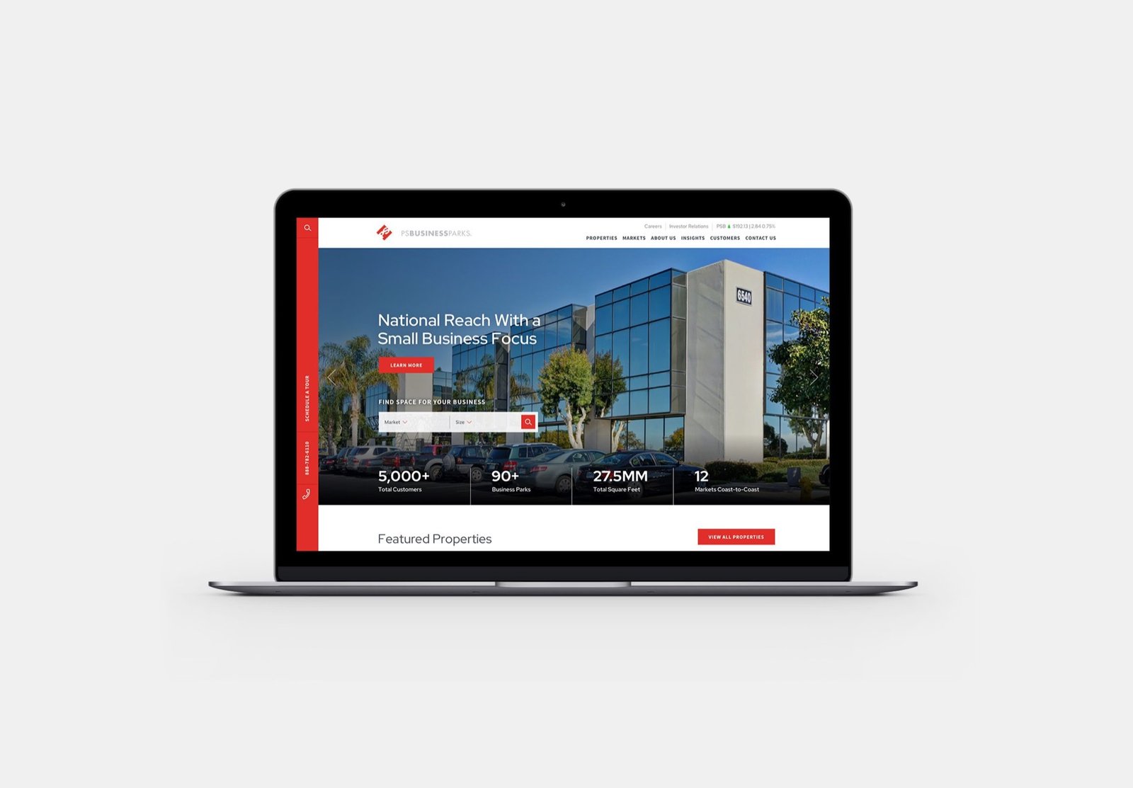 PS Business Parks property search shown on a laptop