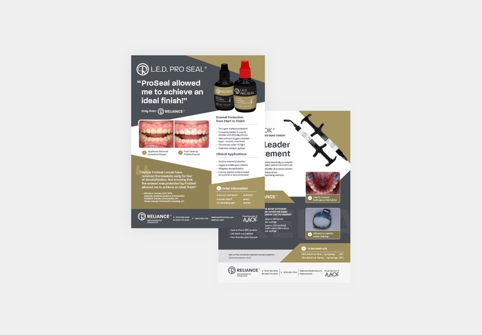 Reliance Orthodontic Products print collateral pages